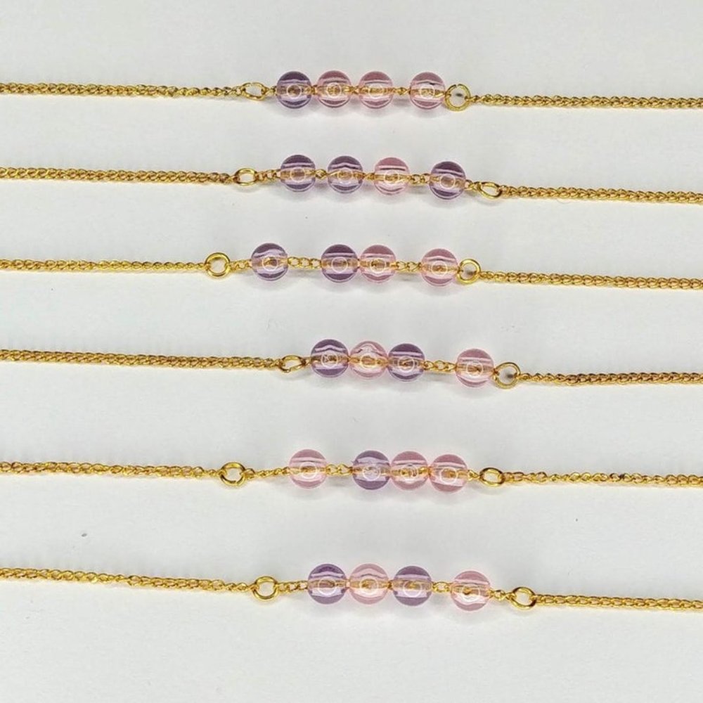 Pink Bead Dainty Gold Bracelet-Delicate Gold Chain